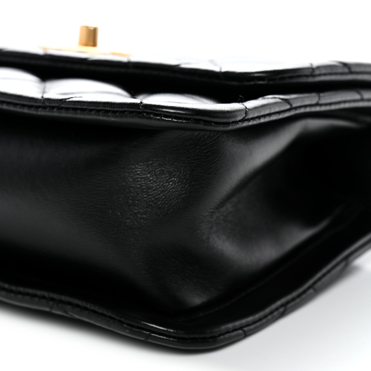 Shiny Lambskin Quilted Mini Flap Black