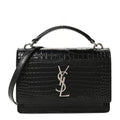 Calfskin Crocodile Embossed Monogram Sunset Top Handle Chain Wallet Black