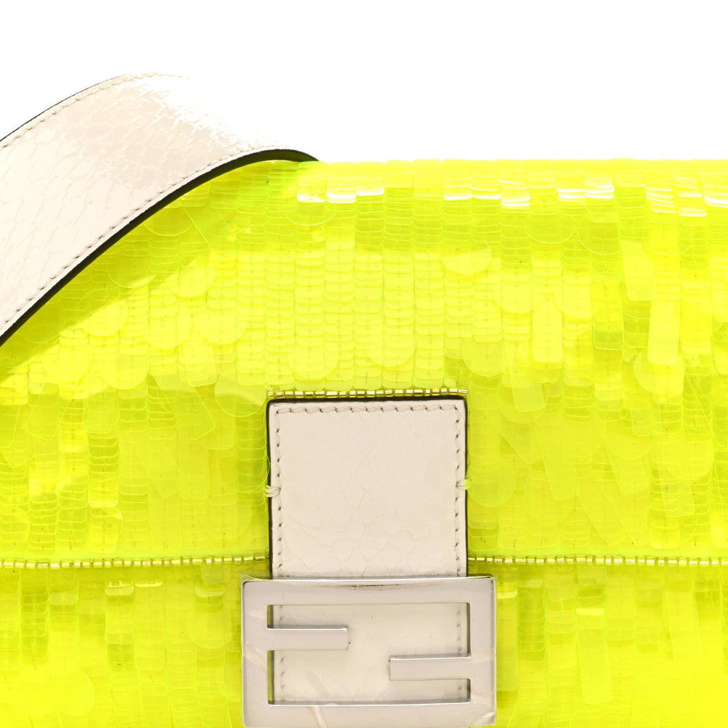 Sequin Paillettes Vitello Elaphe Grace Baguette Yellow Fluo