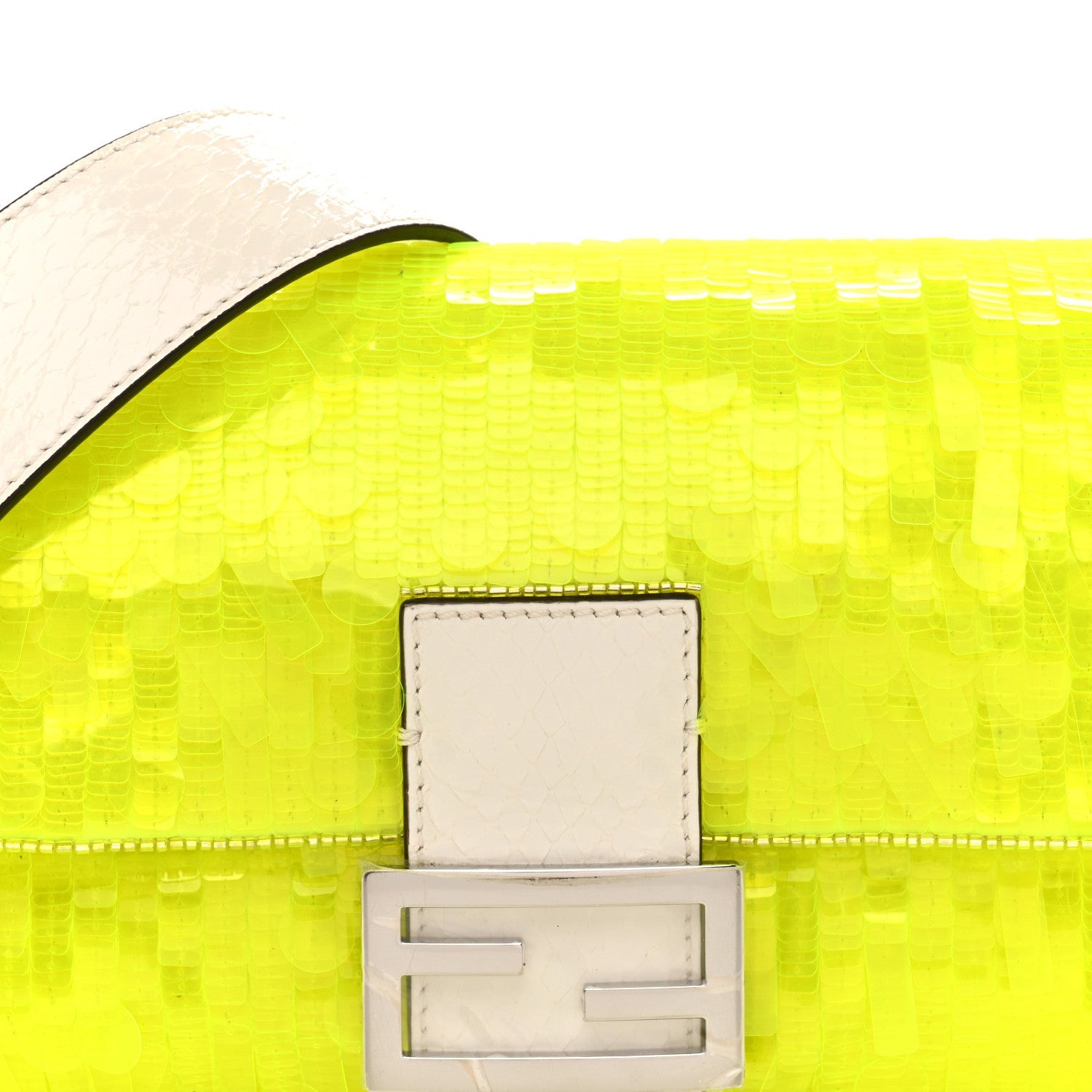Sequin Paillettes Vitello Elaphe Grace Baguette Yellow Fluo