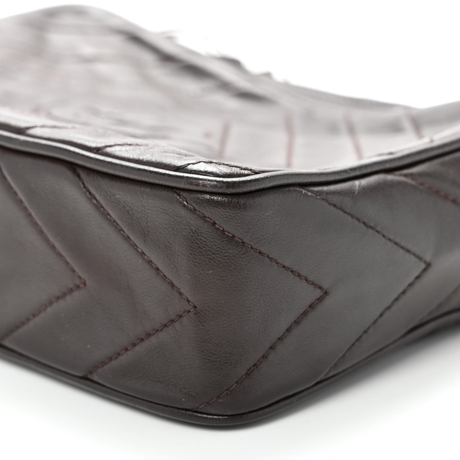 Lambskin Chevron Quilted Tassel Camera Case Brown