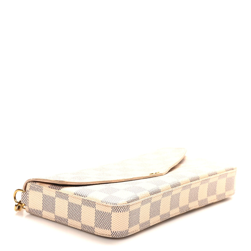 Damier Azur Pochette Felicie Chain Wallet Rose Ballerine