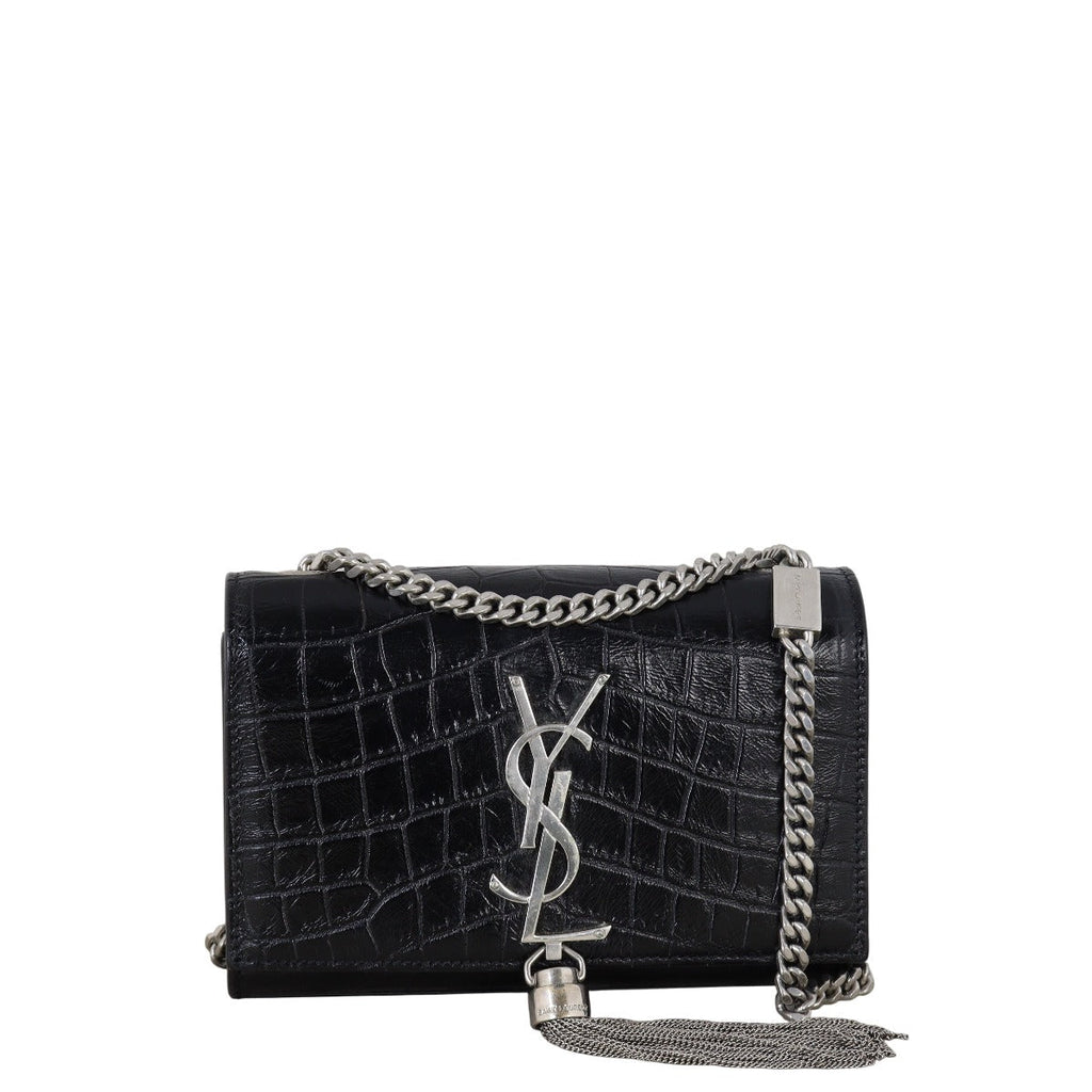 Saint Laurent Kate Tassel Chain Bag Small Croc-Embossed