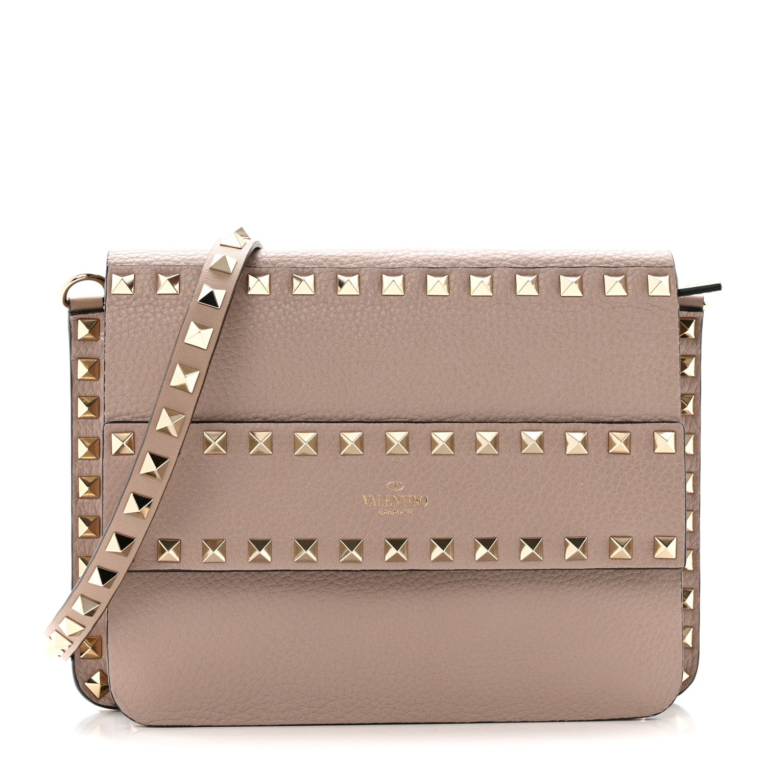 Grained Calfskin Small Rockstud Flap Crossbody Bag Poudre