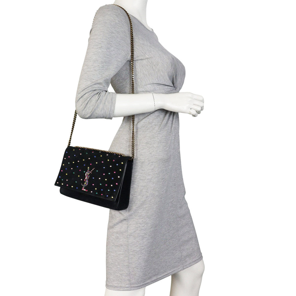 Saint Laurent Kate Chain Bag Medium Suede Crystals
