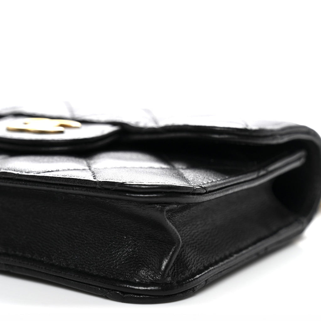 Lambskin Quilted Top Handle Flap Coin Purse With Chain Black