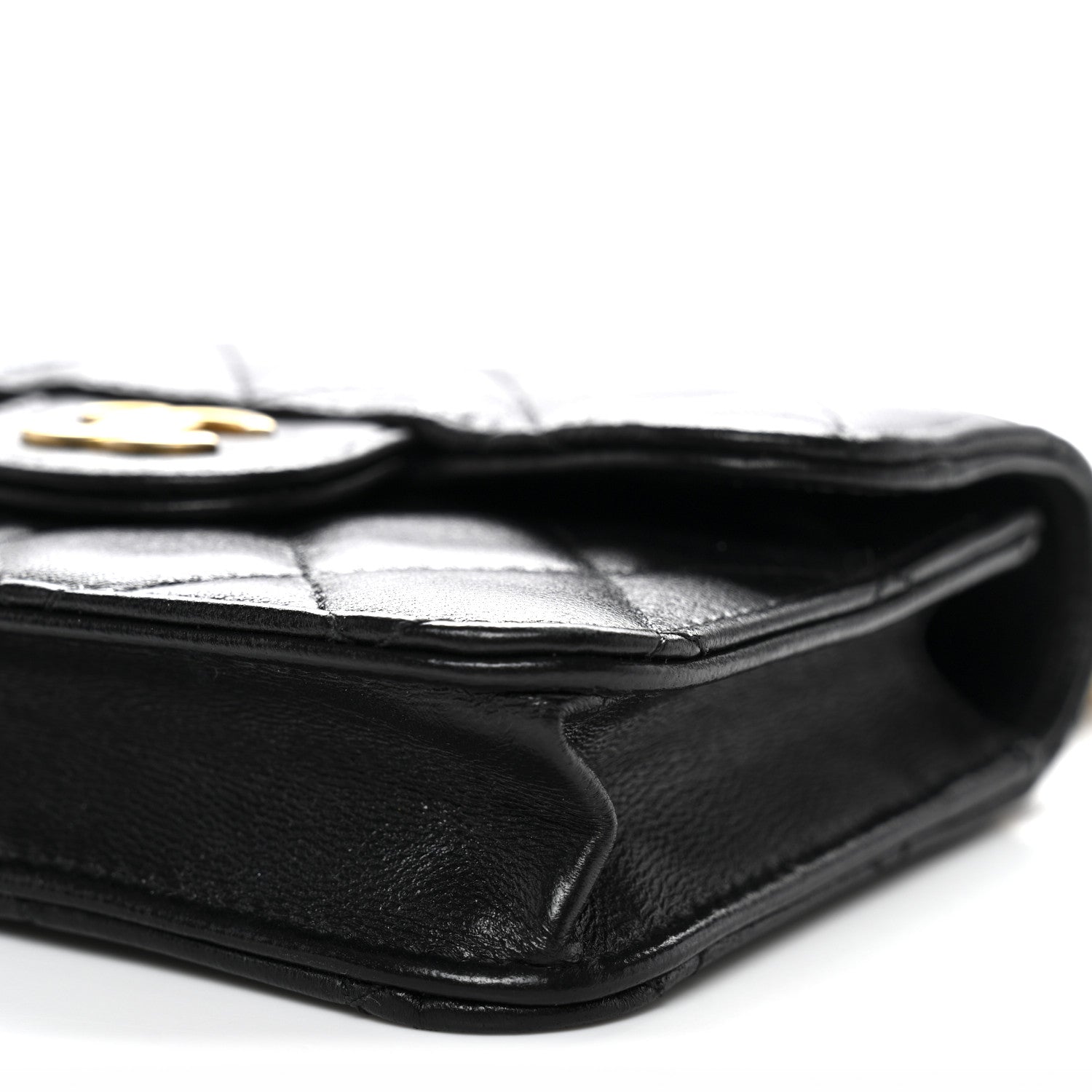 Lambskin Quilted Top Handle Flap Coin Purse With Chain Black