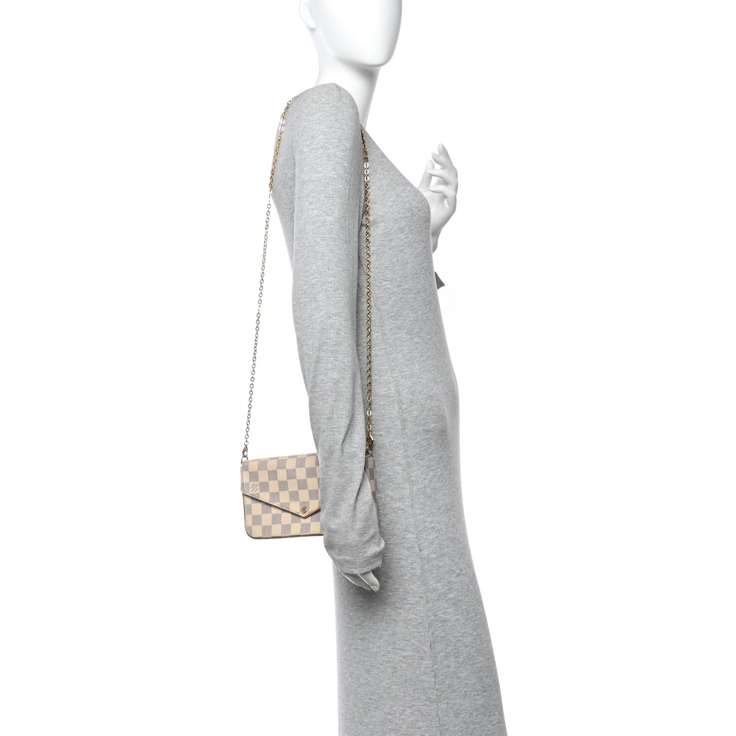 Damier Azur Pochette Felicie Chain Wallet Rose Ballerine