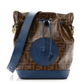 Glazed Fabric Vitello Grace F is Fendi FF 1974 Stamp Patch Grande Mon Tresor Bucket Bag Mogano Panna Iris