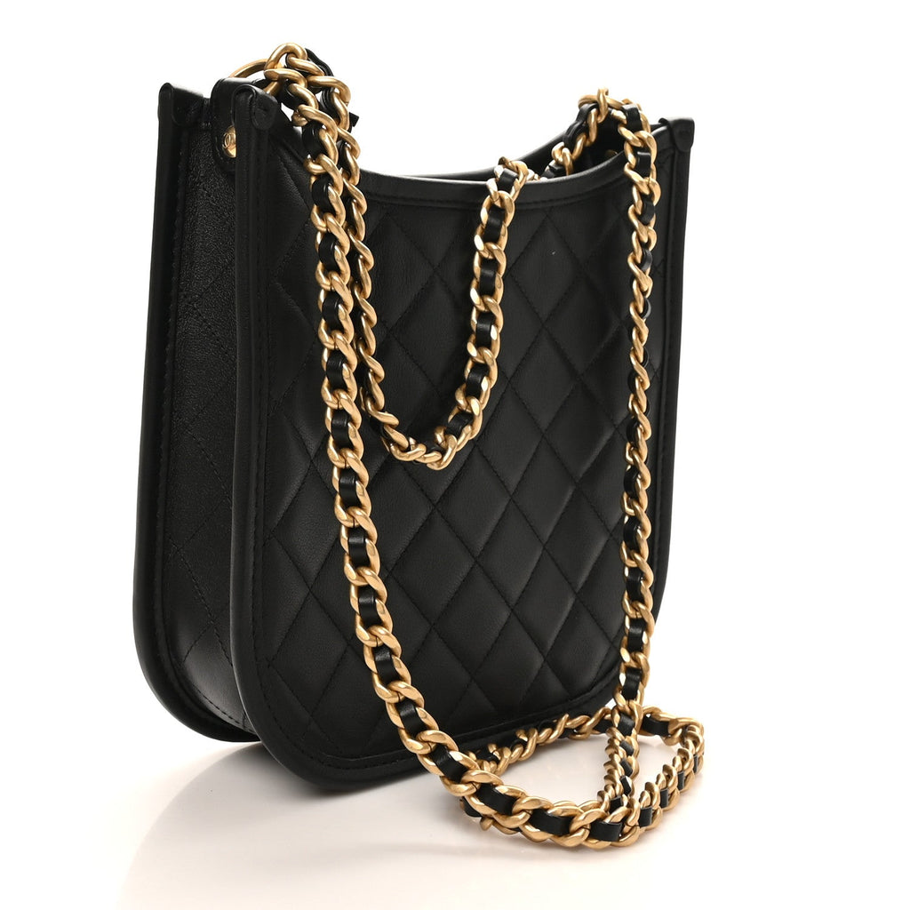 Calfskin Quilted CC Hobo Handbag Black