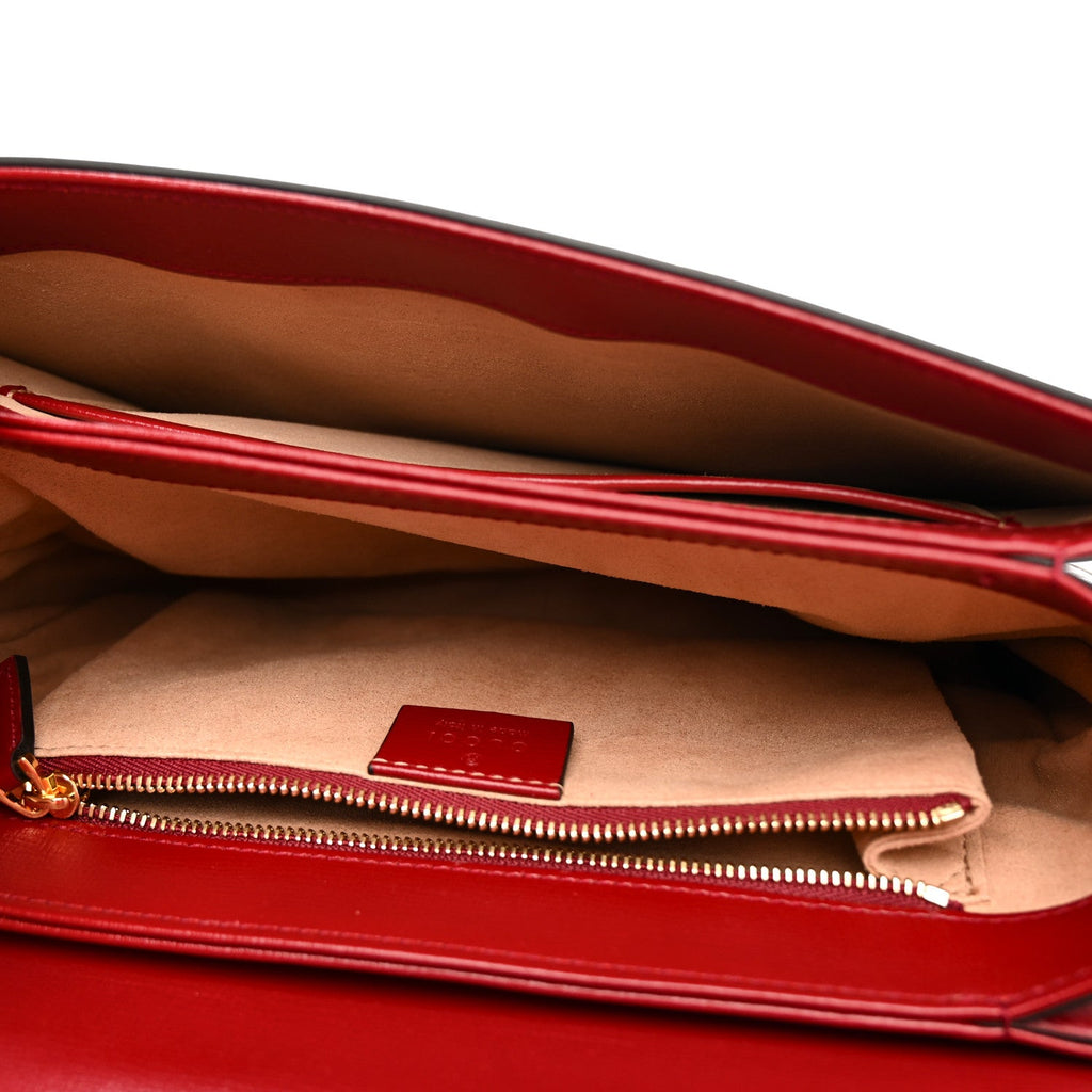 GG Supreme Monogram Azalea Calfskin Horsebit 1955 Shoulder Bag Beige Ebony New Cherry Red
