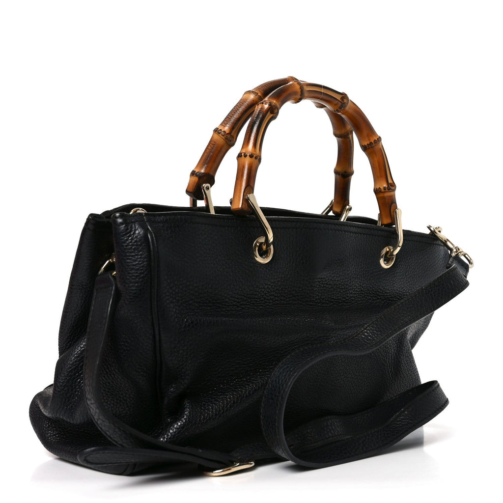 Pebbled Calfskin Medium Bamboo Shopper Tote Black