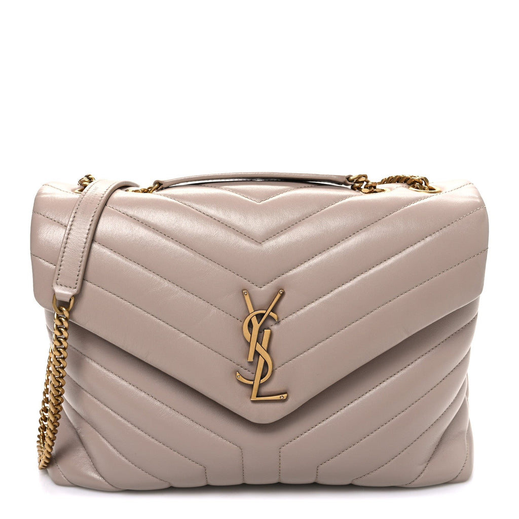 Calfskin Y Quilted Monogram Medium Loulou Chain Satchel Dark Beige