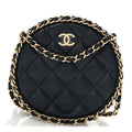 Lambskin Quilted Chain Around CC Round Clutch With Chain Navy