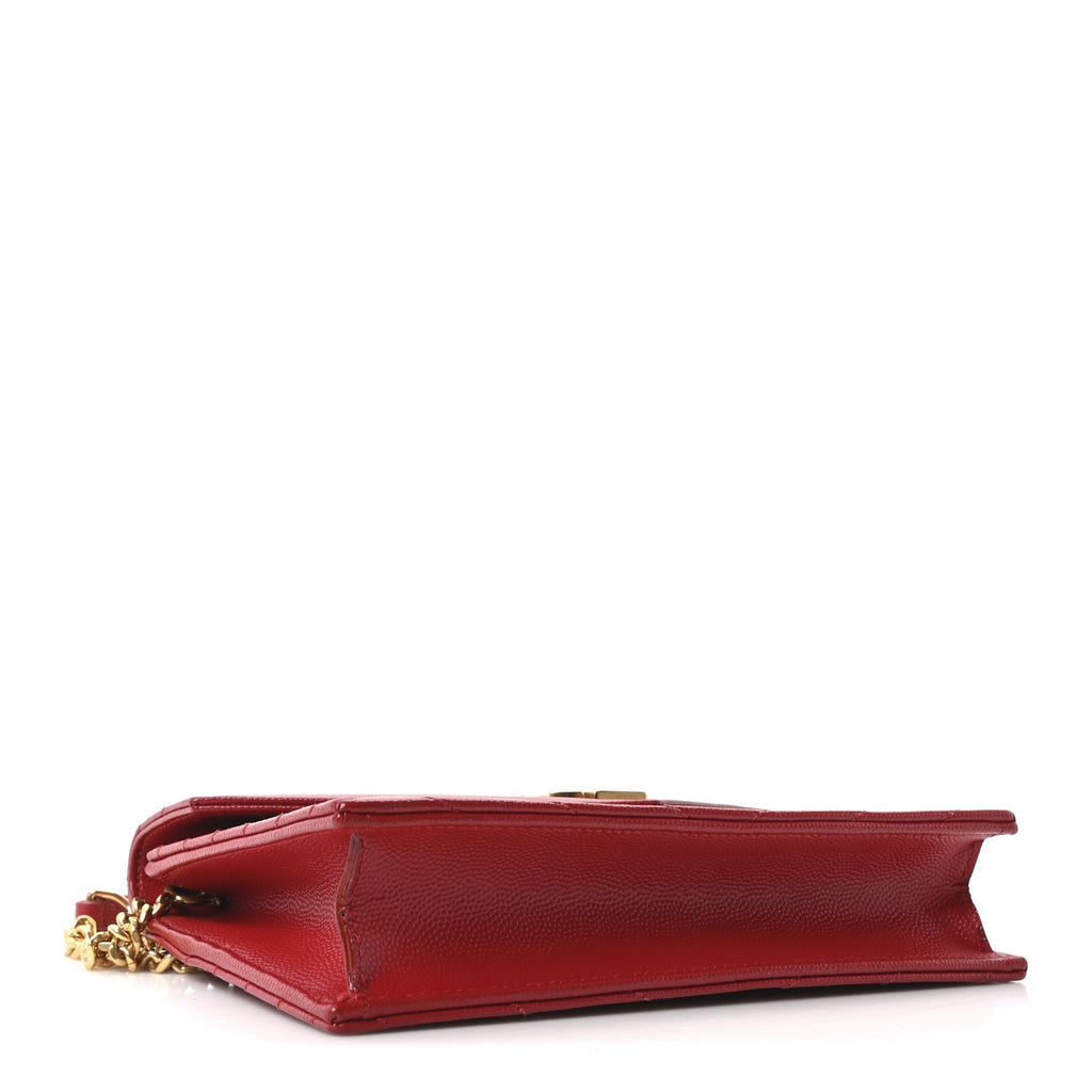 Grain De Poudre Matelasse Chevron Monogram Envelope Chain Wallet New Red