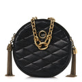 Lambskin Quilted Round Le Maillon Round Tassel Chain Crossbody Bag Black