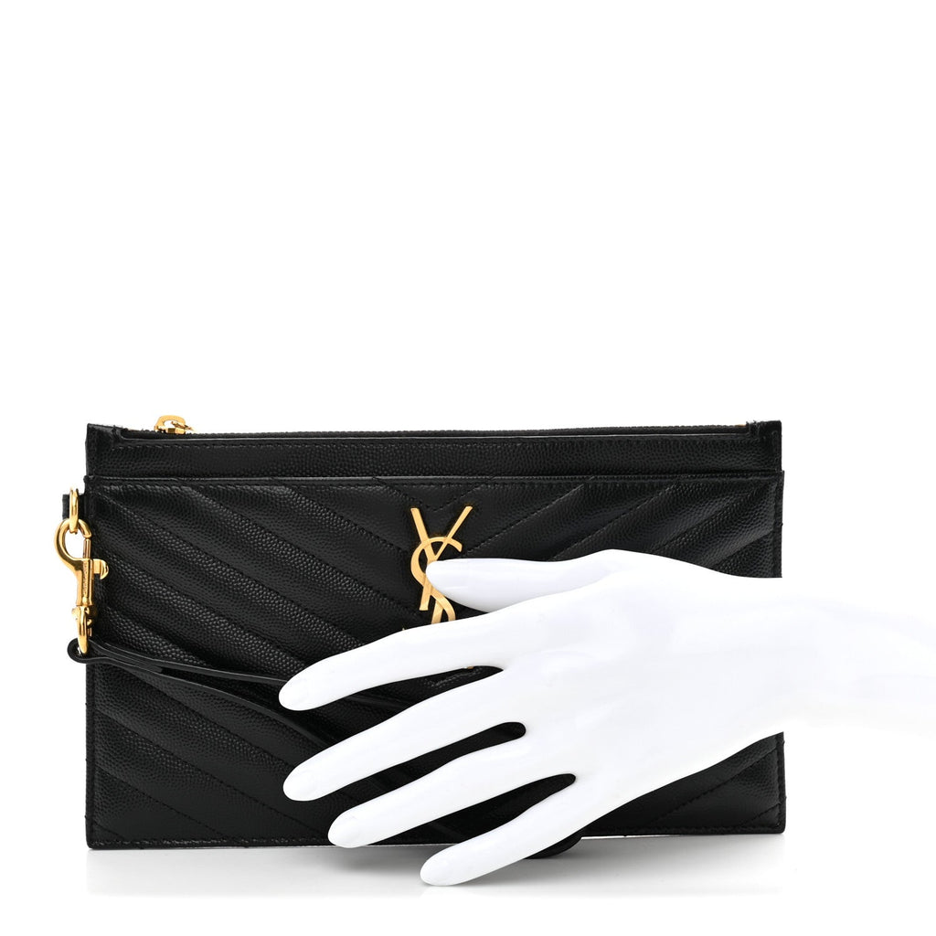 Grain De Poudre Chevron Monogram Large Bill Pouch Black
