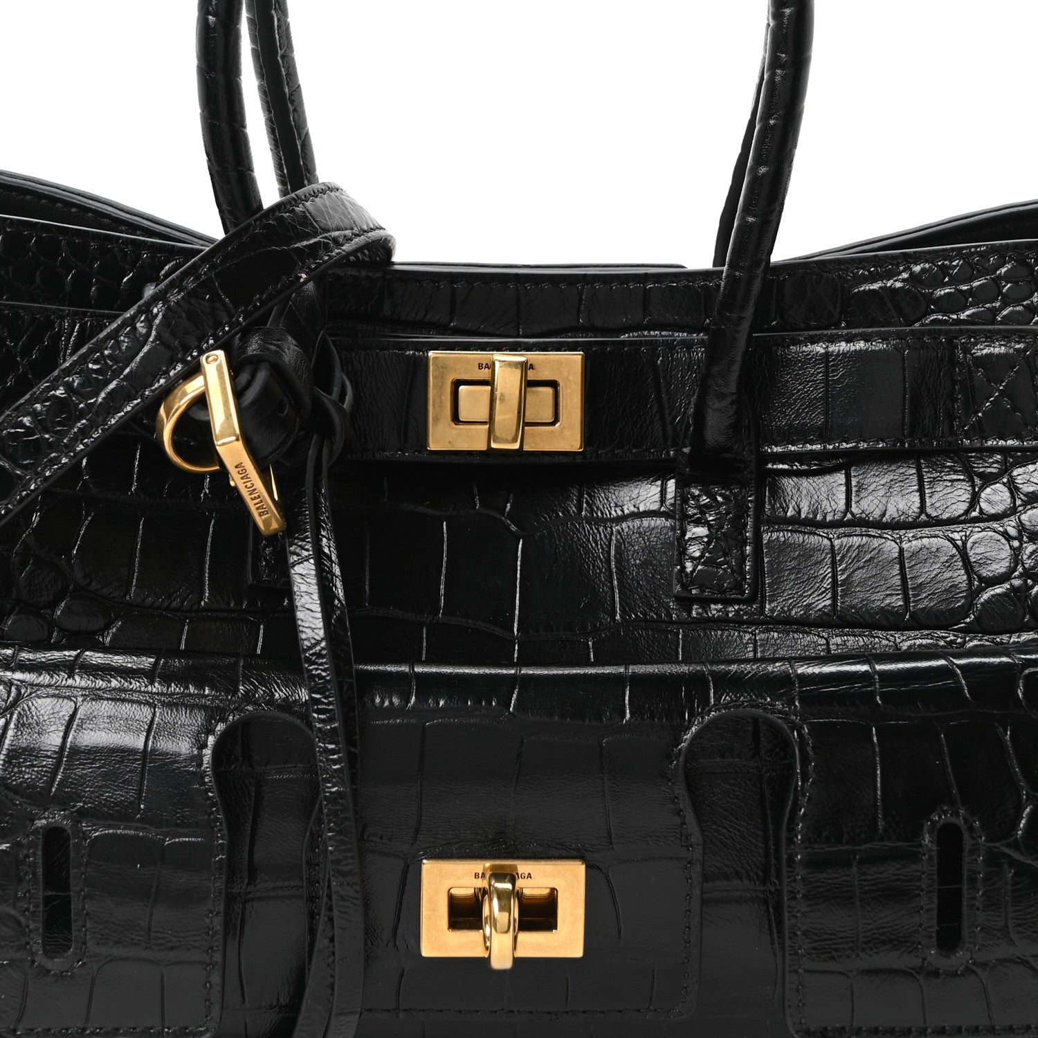 Calfskin Crocodile Embossed Mini Bel Air Carry All Bag Black