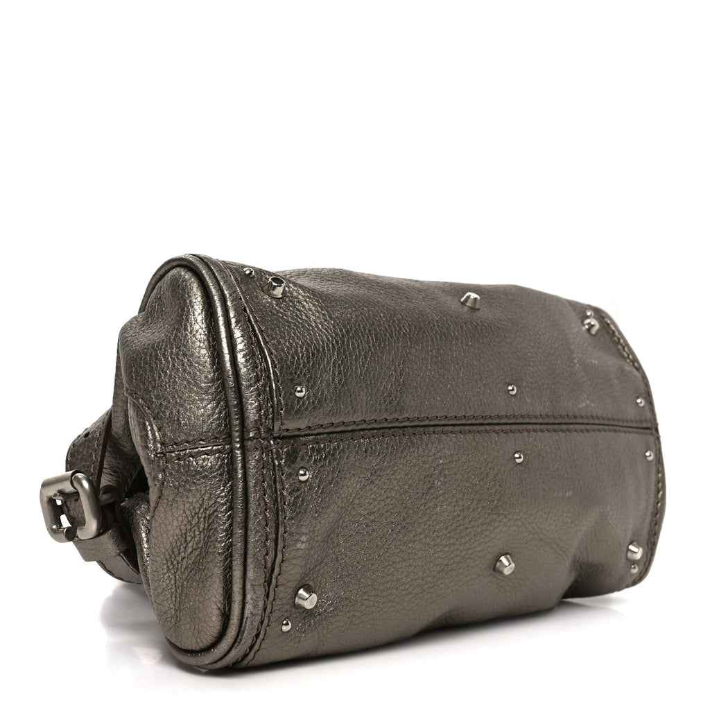 Metallic Calfskin Small Paddington Satchel Acier