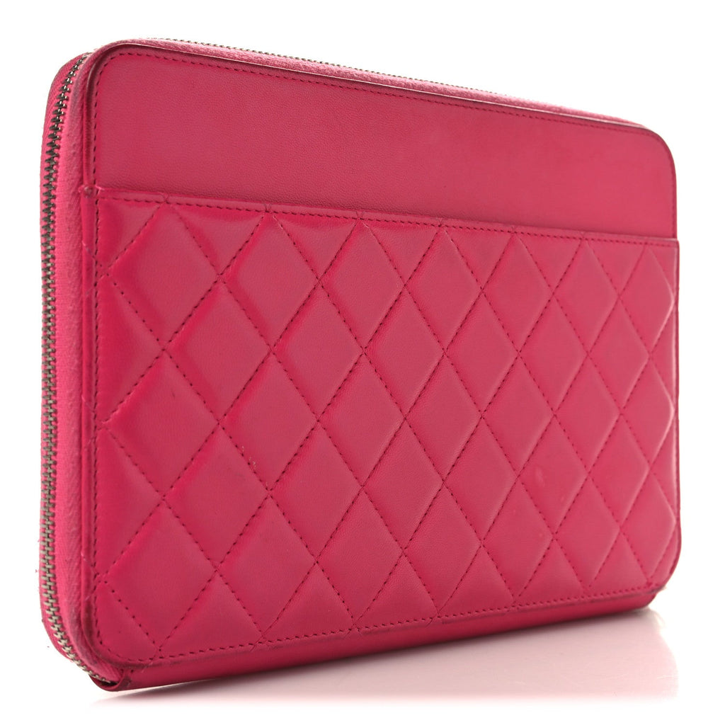 Lambskin Quilted Large Zip Around Organizer Wallet Pink