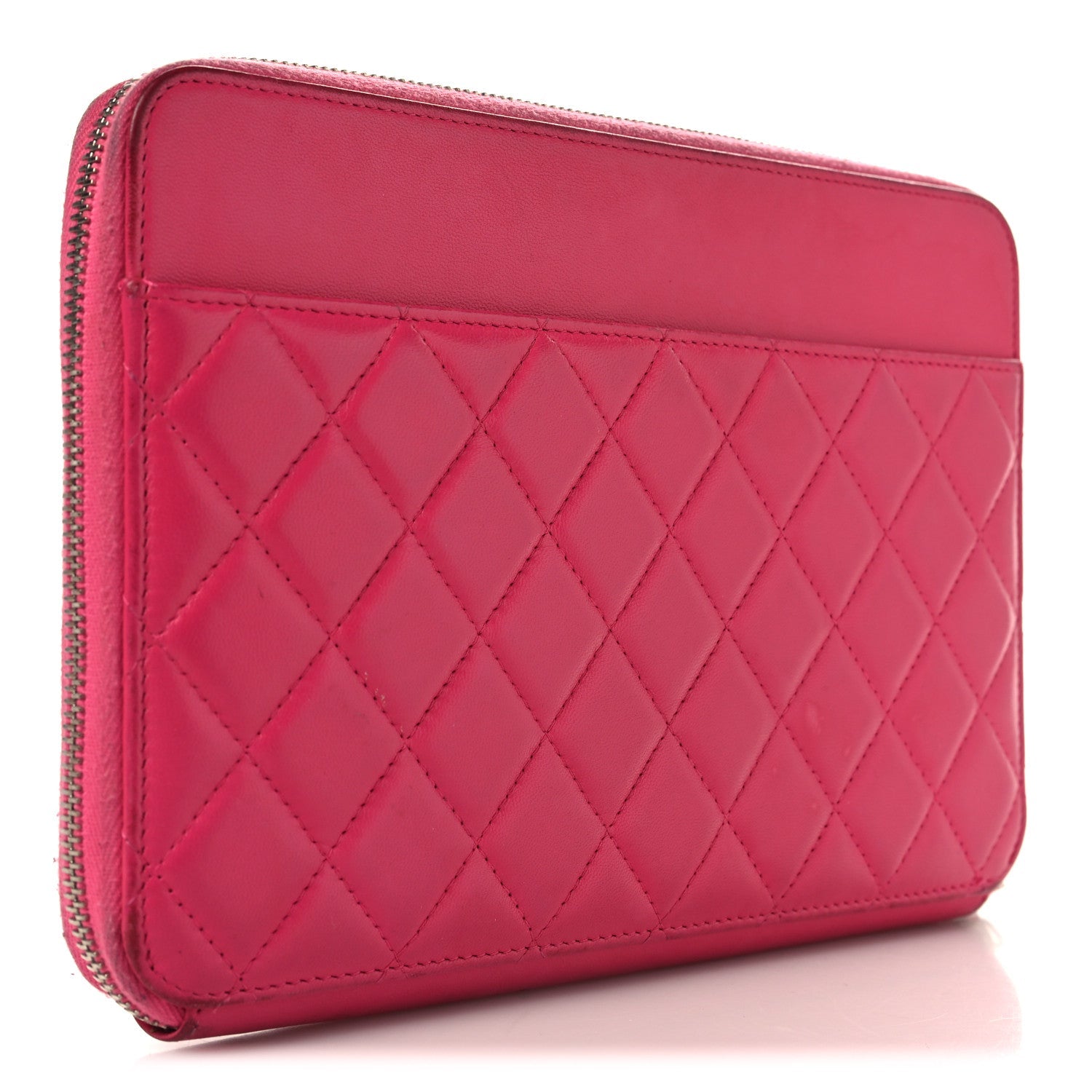 Lambskin Quilted Large Zip Around Organizer Wallet Pink