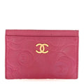 Lambskin Camellia Embossed  Holder Fuchsia