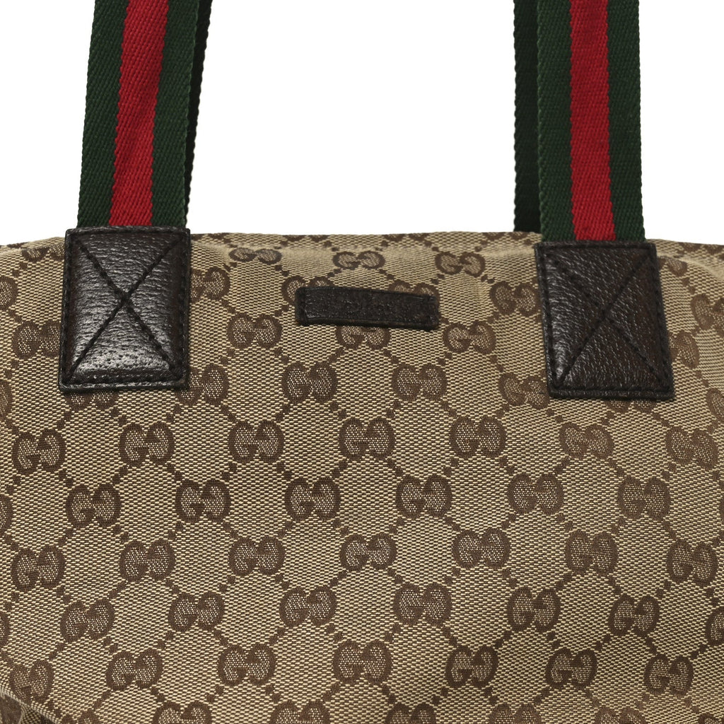 GG Monogram Small Web Handle Bucket Tote Dark Brown