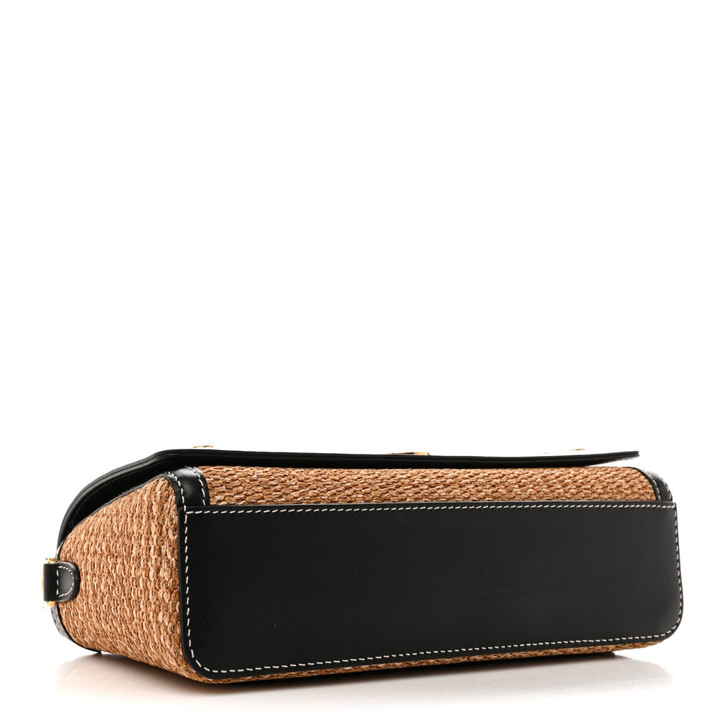 Raffia Calfskin TB Small Note Crossbody Bag Natural Black