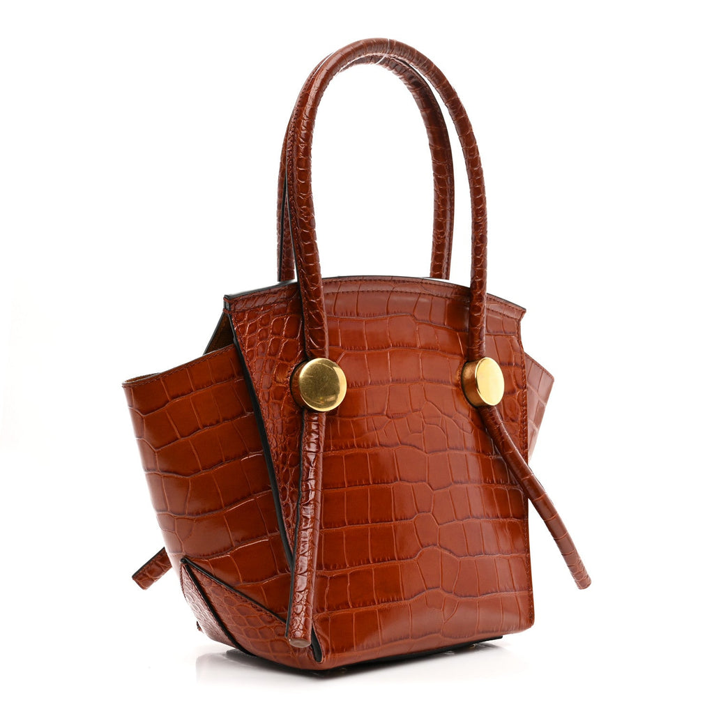 Calfskin Crocodile Embossed Small Pipe Bag Chestnut