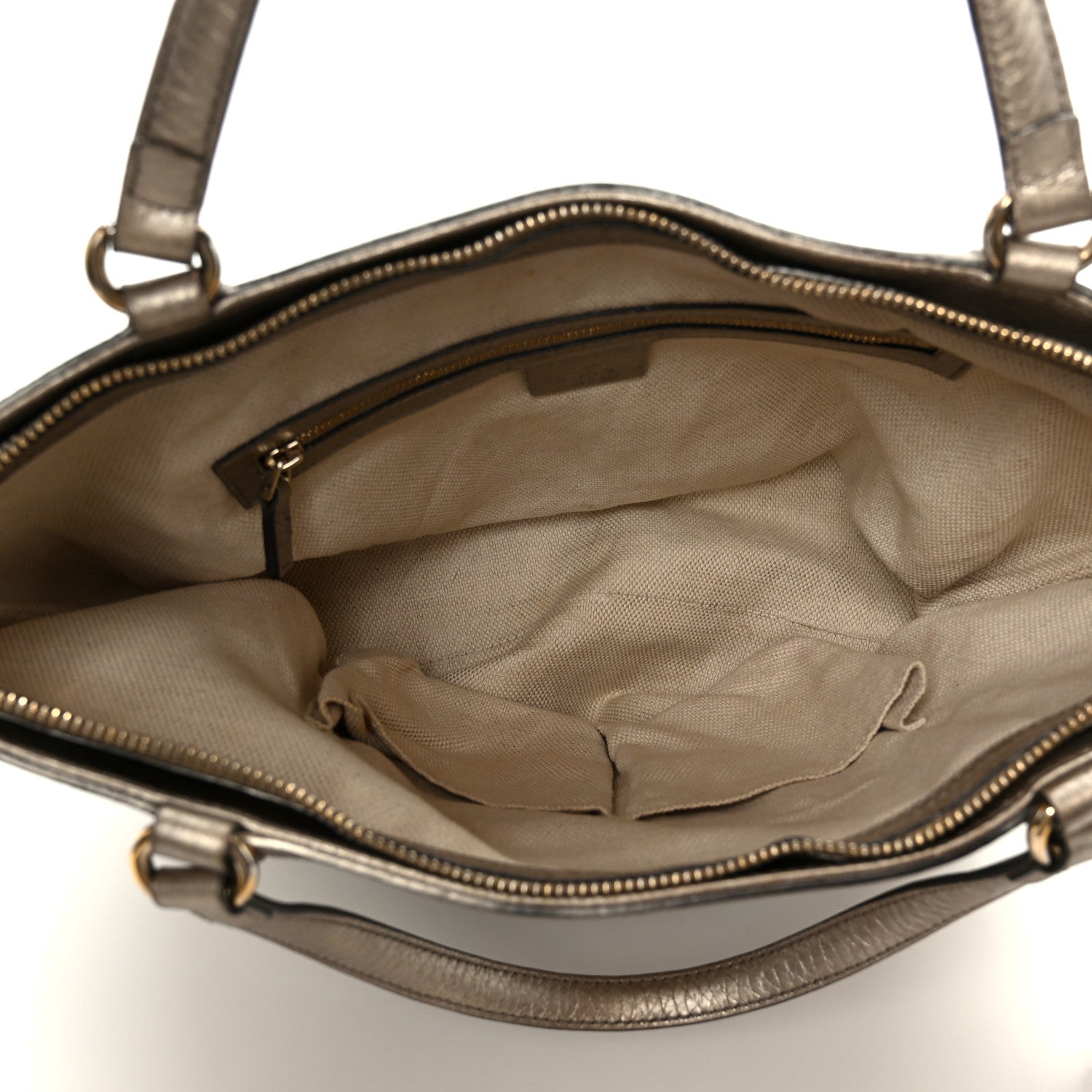 Metallic Pebbled Calfskin Small Soho Top Handle Bag Golden Beige