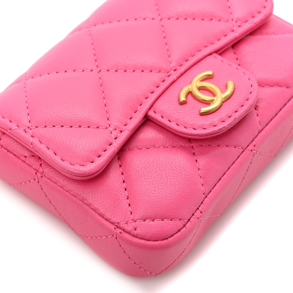 Lambskin Enamel Quilted Mini Chain Belt Bag Pink