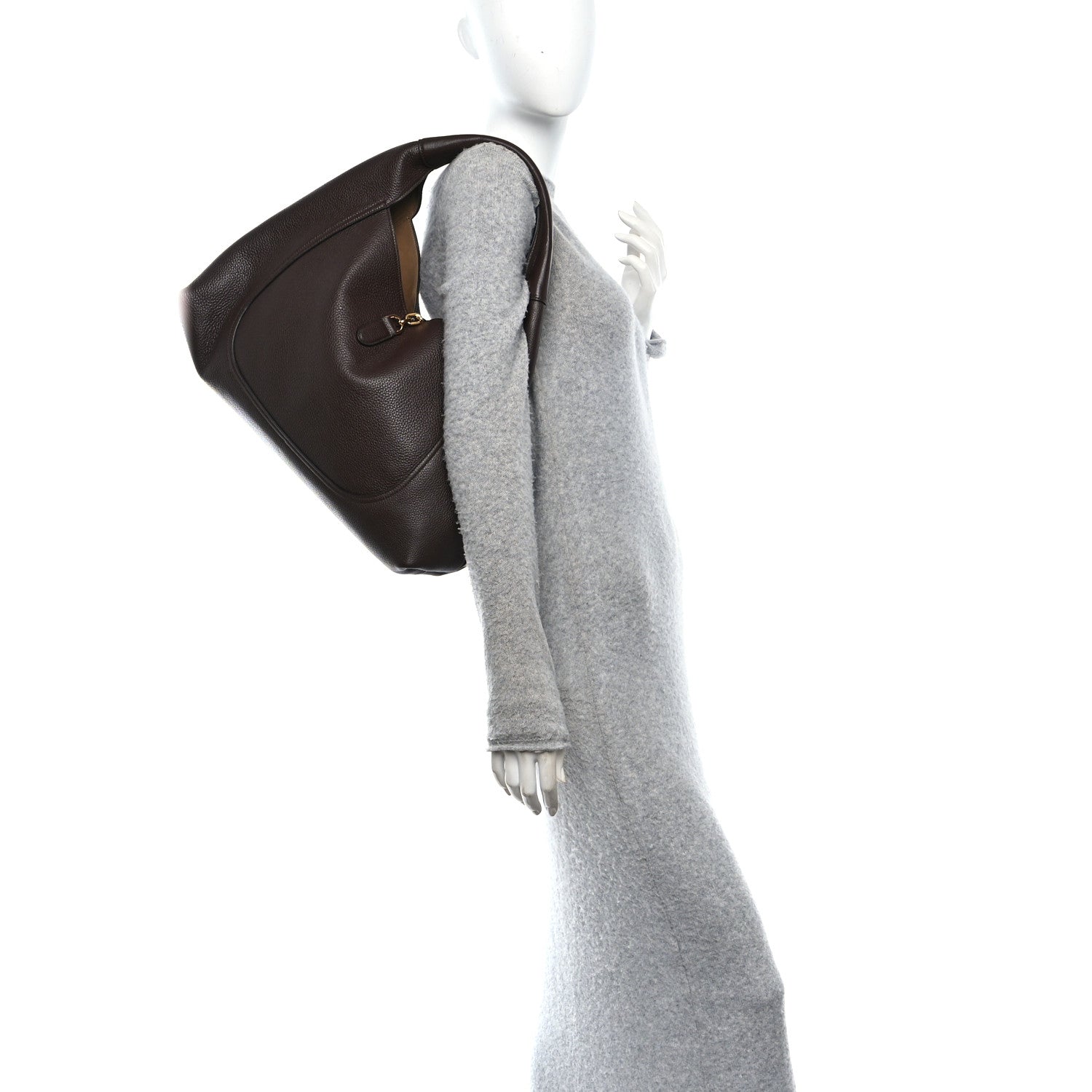 Grained Calfskin Softbit Maxi Shoulder Bag Dark Brown