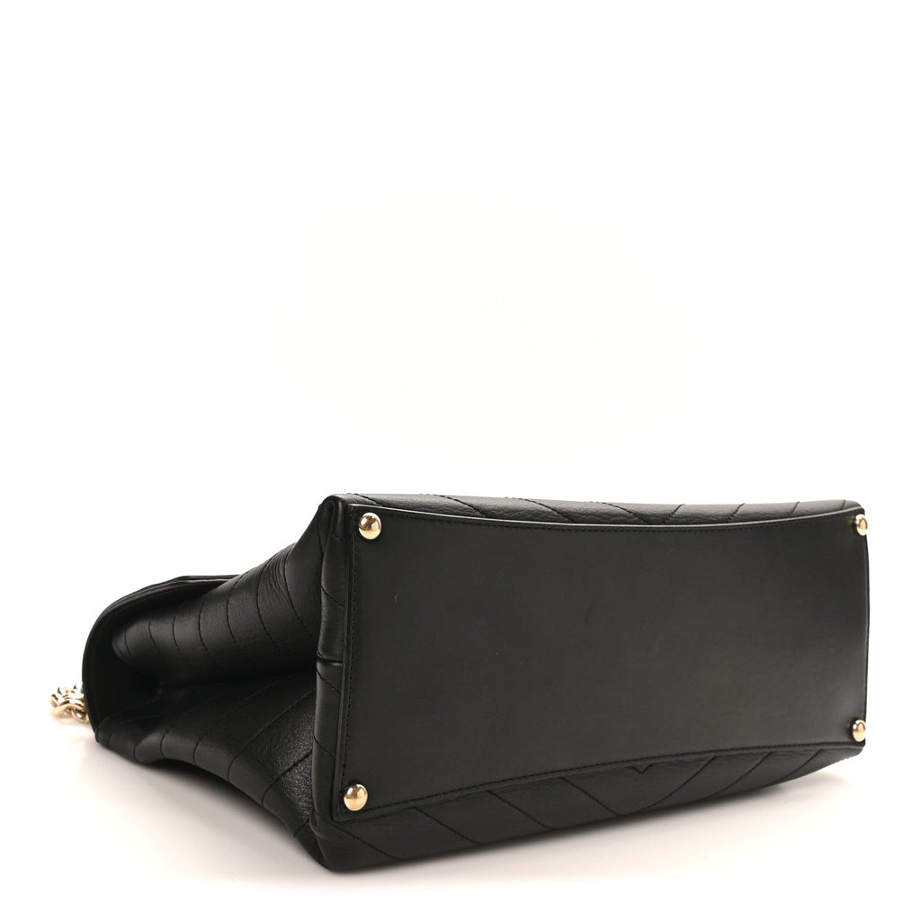 Calfskin Chevron Stitched Large Envelope Flap Black