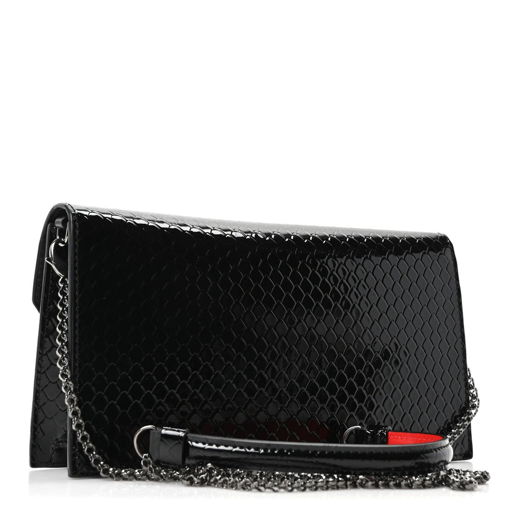 Jurassic Snakeskin Embossed Loubi54 Crossbody Clutch Black
