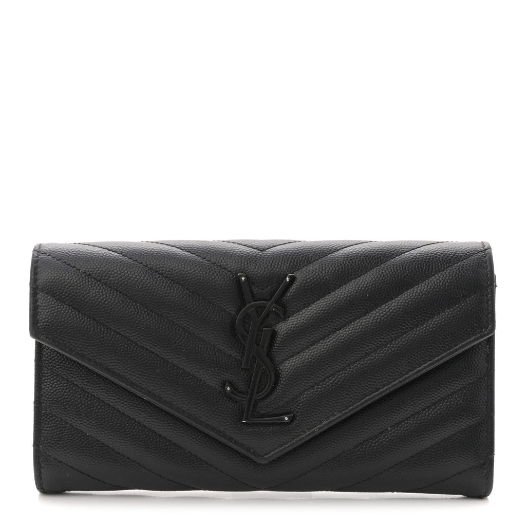 Grain De Poudre Matelasse Chevron Monogram Flap Wallet Black