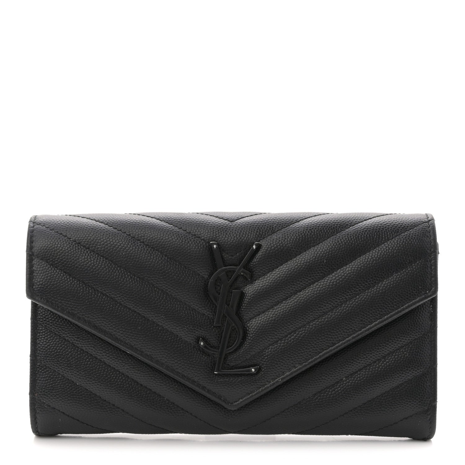 Grain De Poudre Matelasse Chevron Monogram Flap Wallet Black