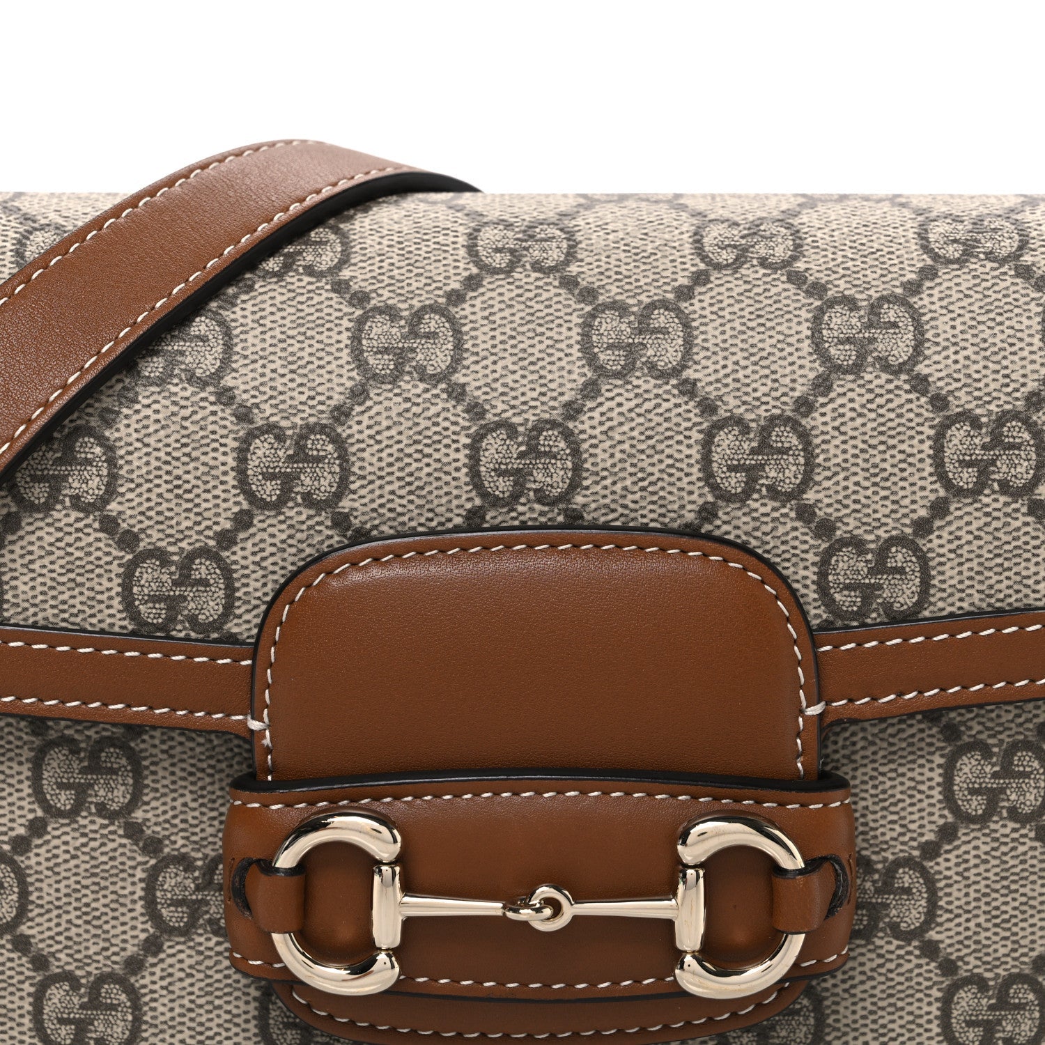 GG Supreme Monogram Horsebit 1955 Soft Small Shoulder Bag Beige Brown Sugar