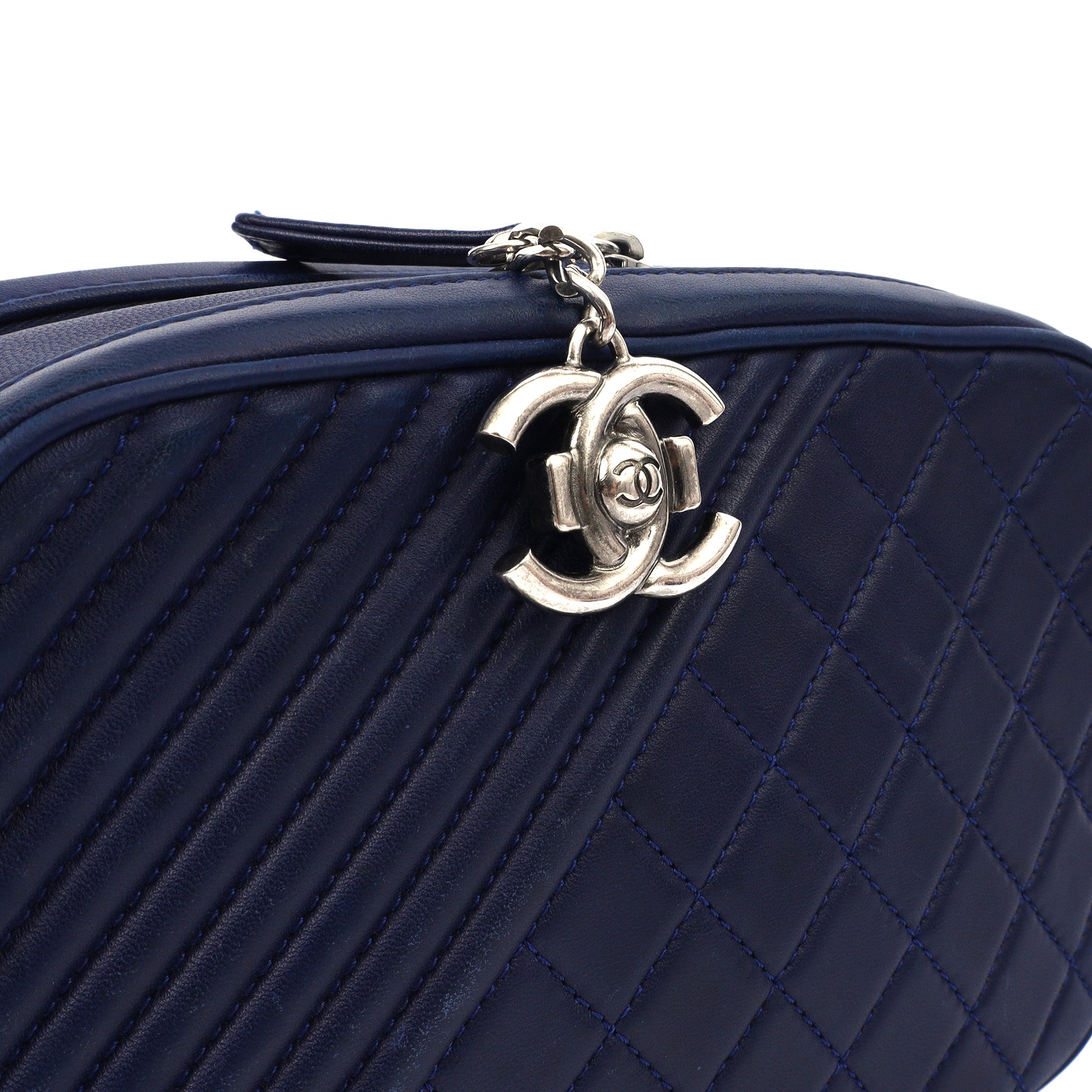 Chanel Cross Body Coco Boy Camera Bag in Navy, Calfskin Leather