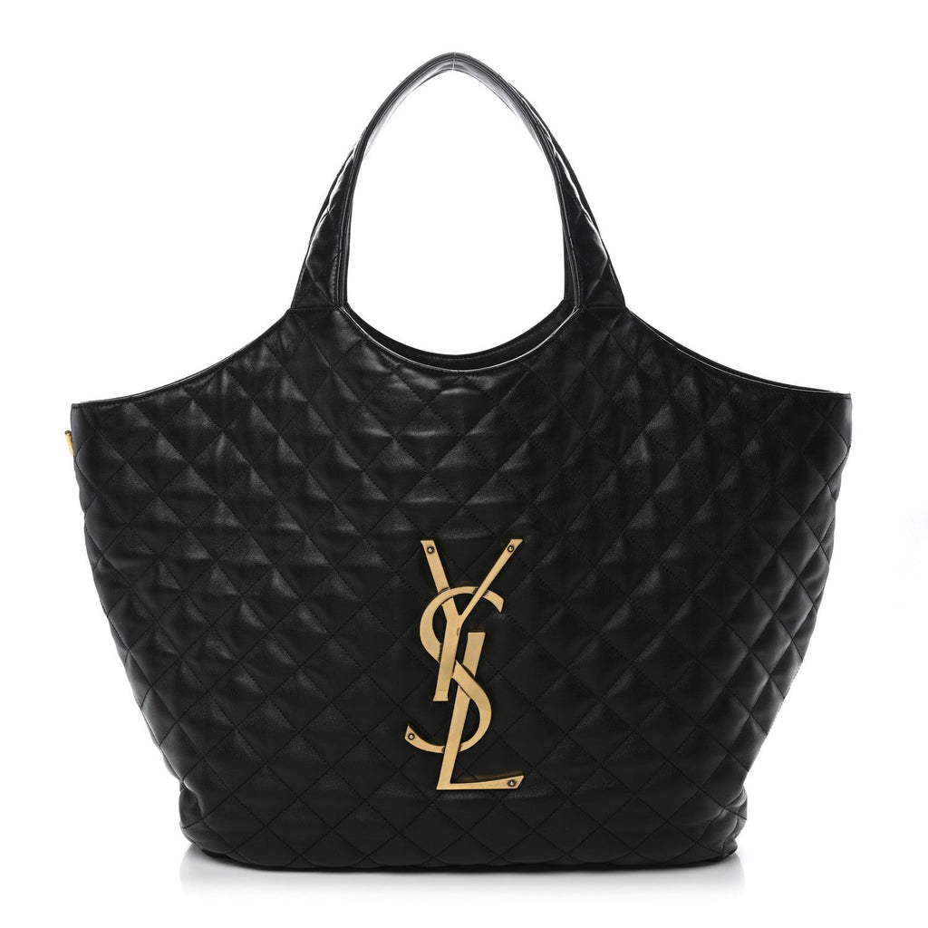 Lambskin Quilted Maxi Icare Shopping Tote Black