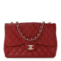 Caviar Quilted Jumbo Single Flap Dark Red