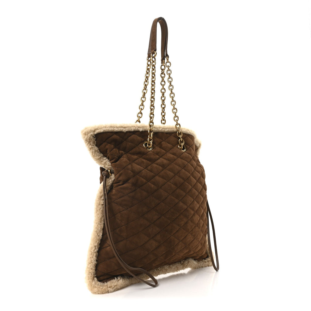 Suede Shearling Quilted Le Pochon Natural Tan