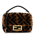 Shearling Vitello Dolce Macro FF 1974 Mini Baguette Tobacco Black