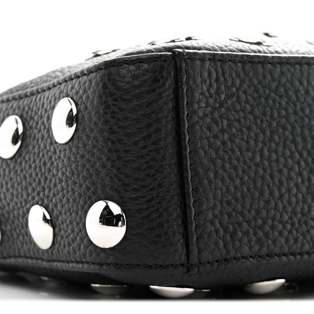 Pebbled Sport Calfskin Studded Small Elena Black