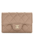 Caviar Quilted Flap  Holder Wallet Dark Beige