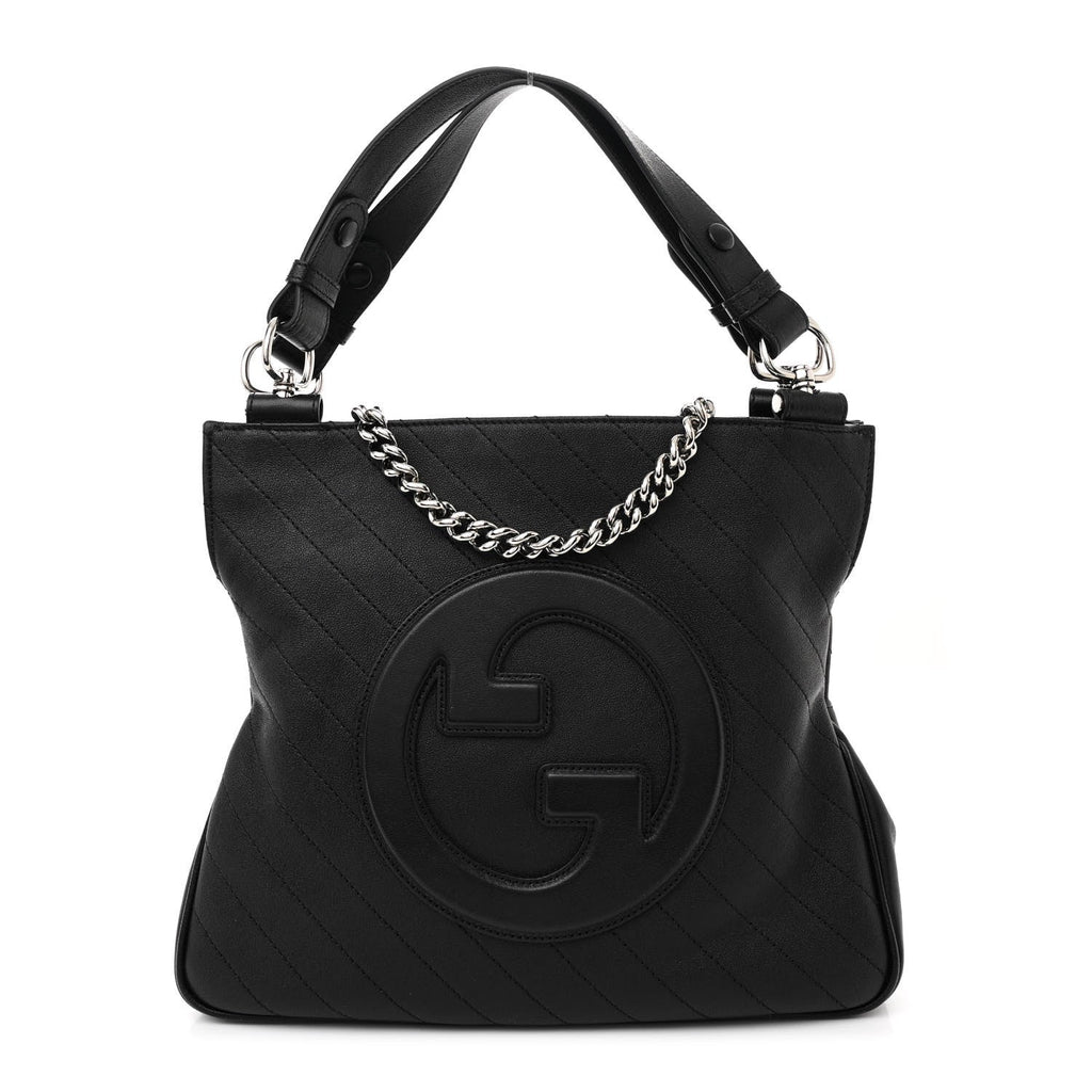 Sakai Be Green Calfskin Diagonal Stitched Small Blondie Tote Black