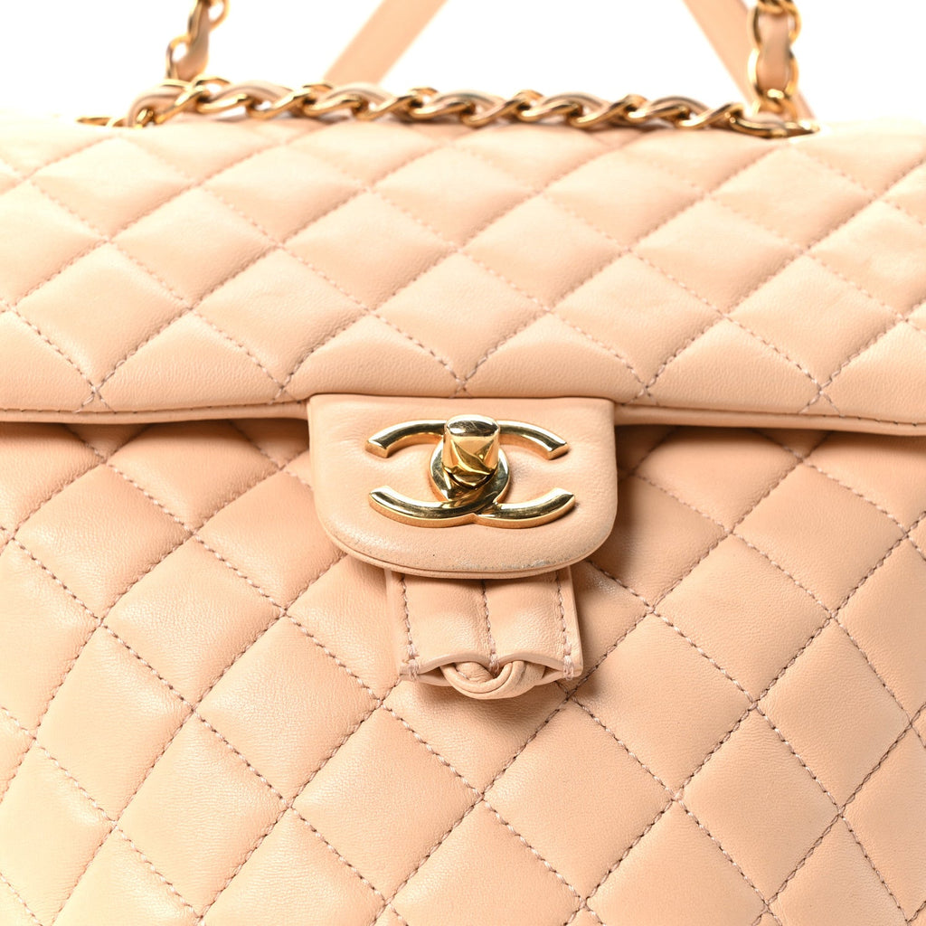 Calfskin Quilted Small Urban Spirit Backpack Beige
