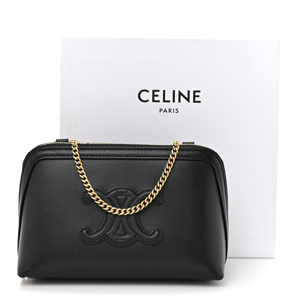 Smooth Calfskin Cuir Triomphe Clutch on Chain Black