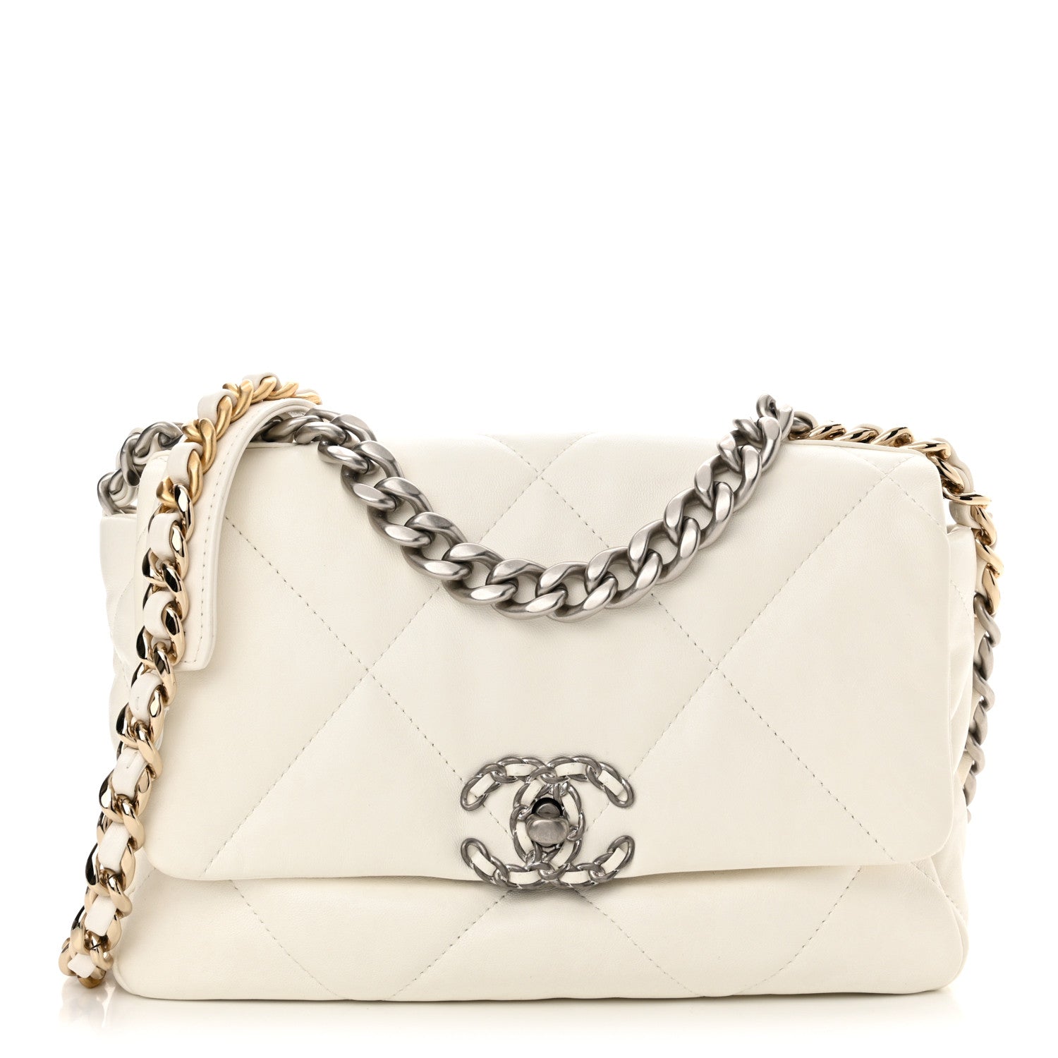 Lambskin Quilted Medium Chanel 19 Flap White