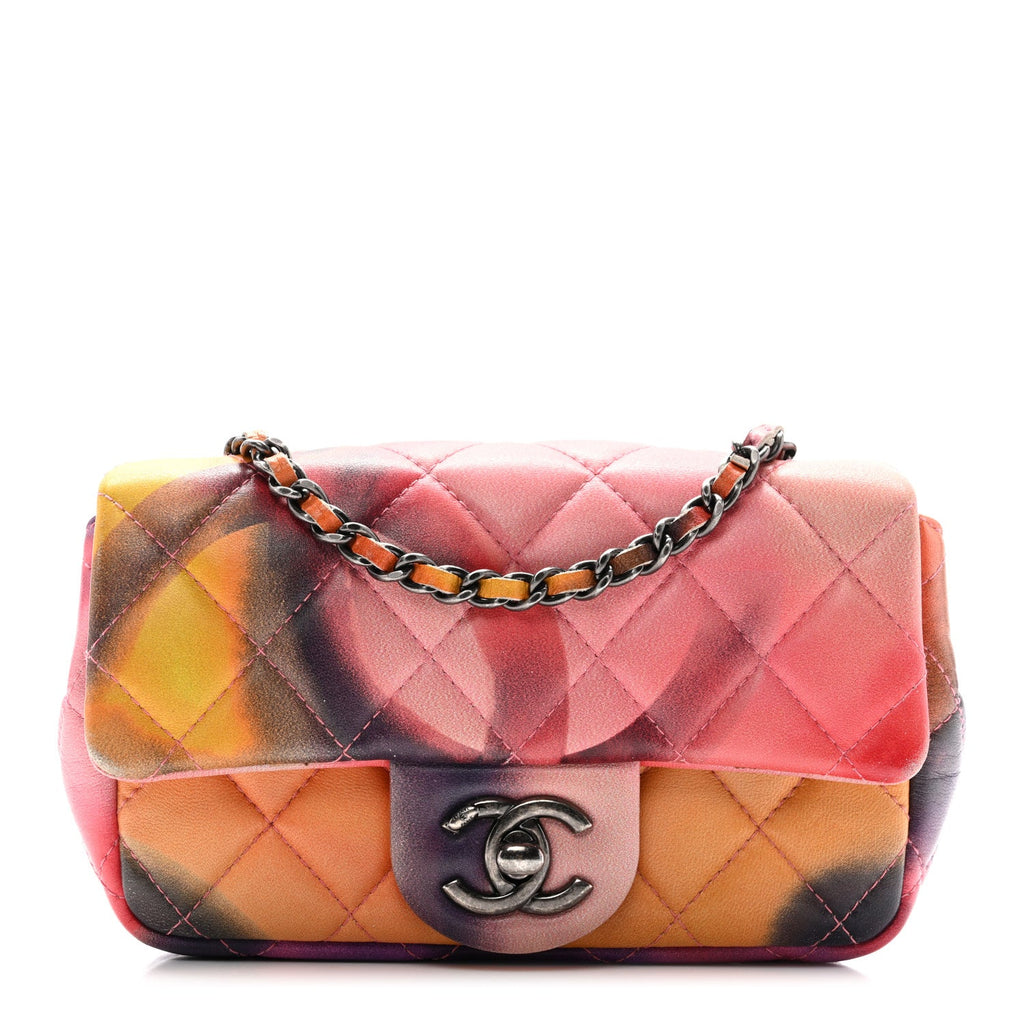 Printed Lambskin Quilted Small Flower Power Flap Ecru Orange Red Purple