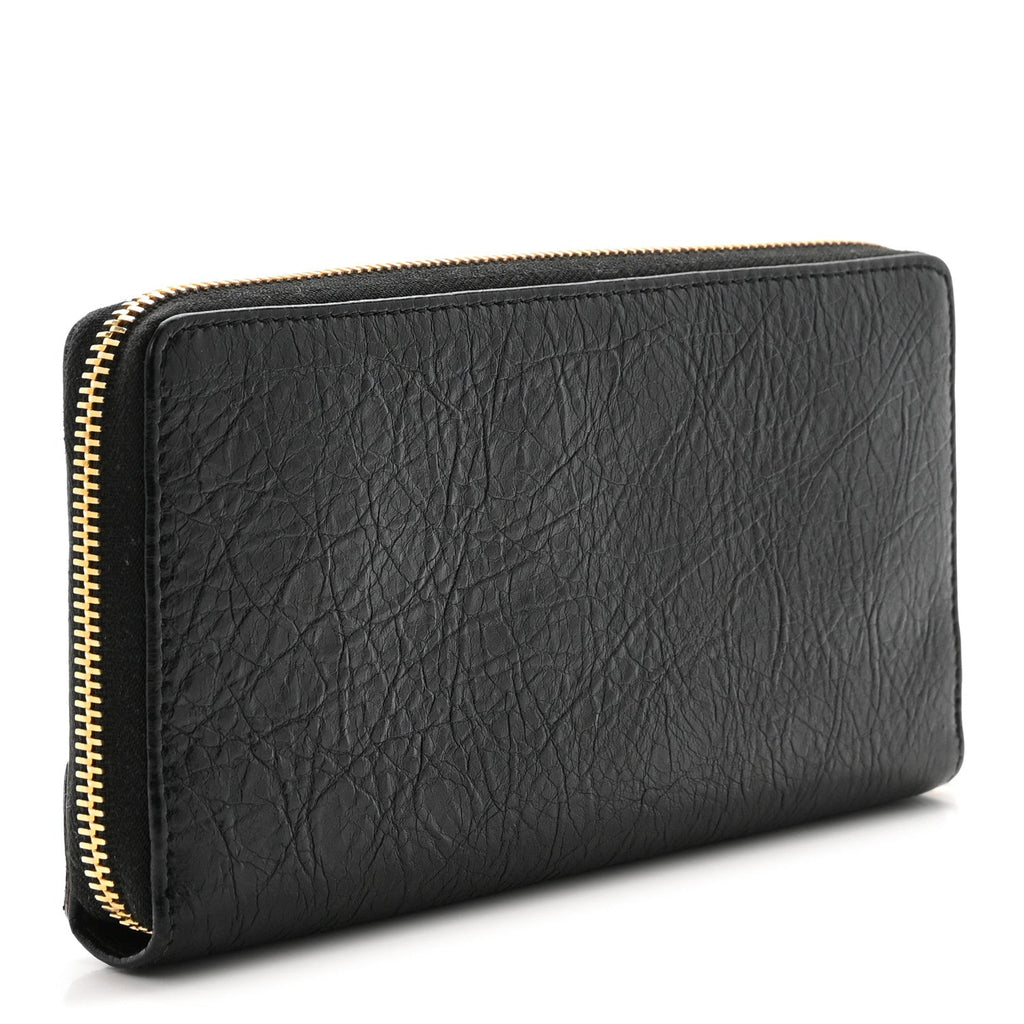 Agneau Classic Gold Hardware Continental Zip Around Wallet Black